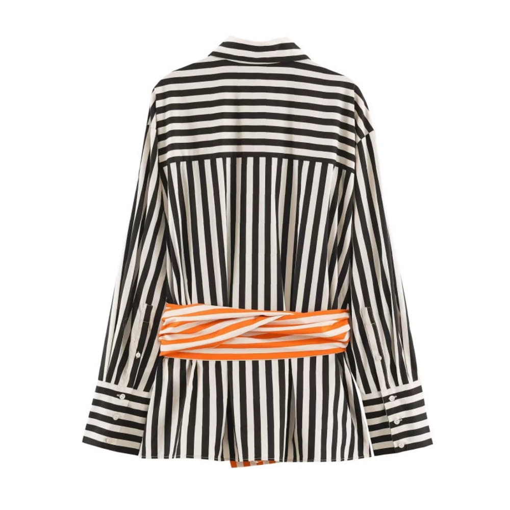 ZARA Hot Selling Striped Long Sleeve Single Breasted Lapel Collar Shirt